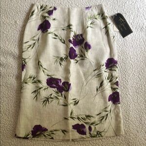 Vintage Floral Linen Skirt in Purple and Cream